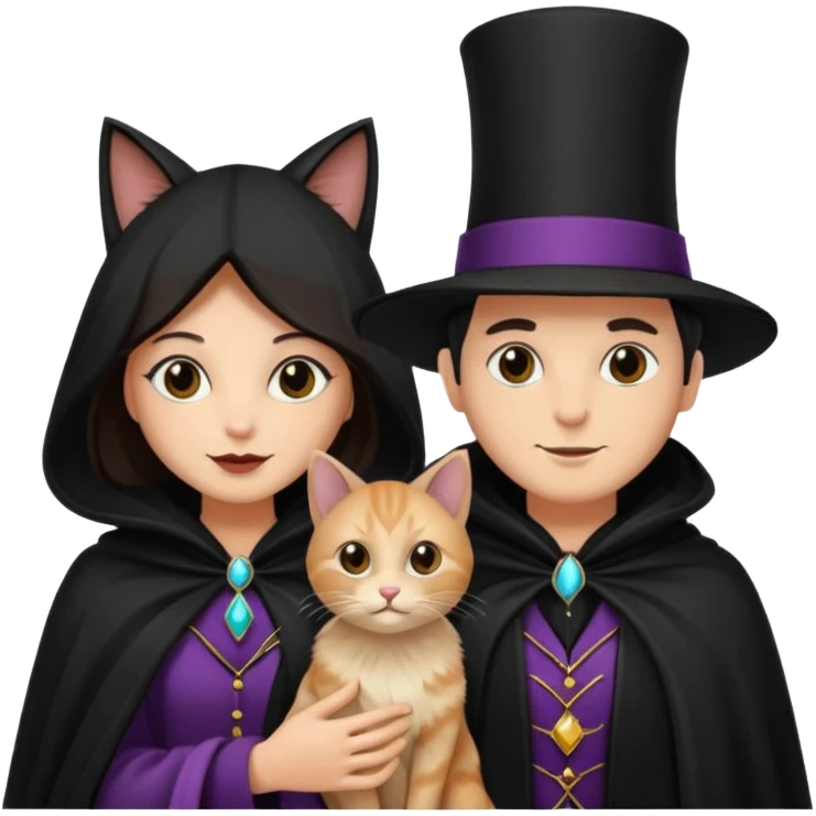 magician couple and their pet cat emoji