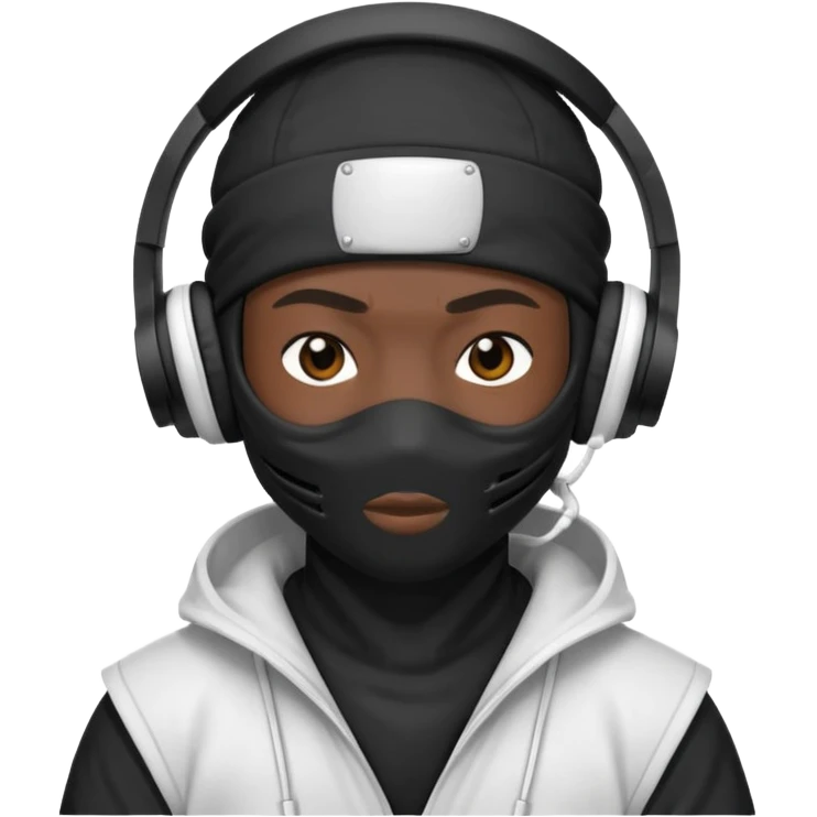 ninja, black fullface ninja with white headphone emoji