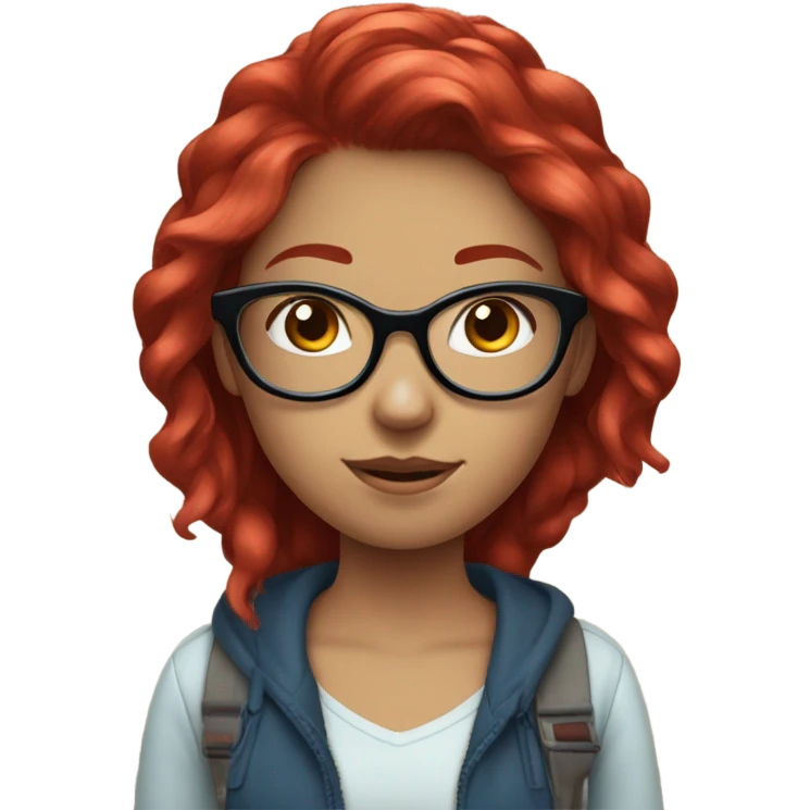teenage girl with dyed  cherry red hair,blue eyes and clear glasses emoji
