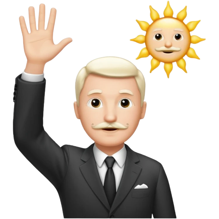 Adolf h , wearing suit and mustache small. Raising his hand to sun emoji