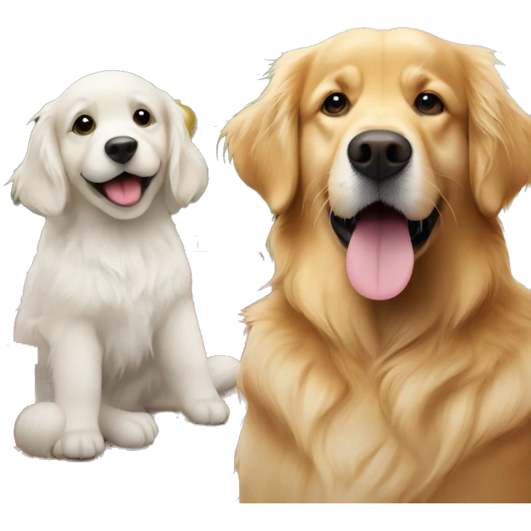 elderly golden retriever next to a christmas tree emoji