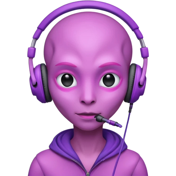 headphone wearing pink alien, purple haired emoji