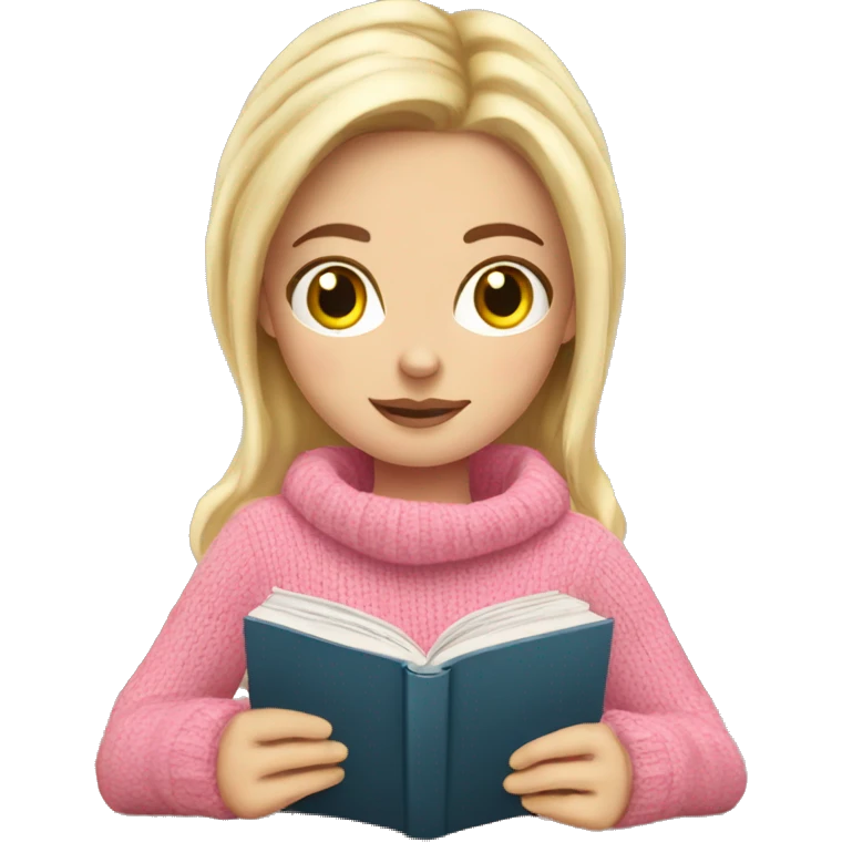 Pretty white girl with pink sweater reading cozy emoji
