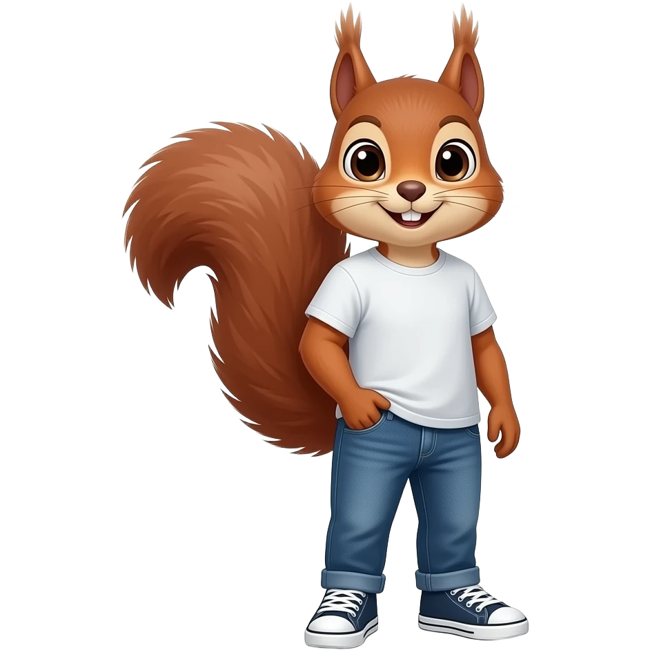 25 year old squirrel stand  straight wear tshirt and jeans sneakers emoji