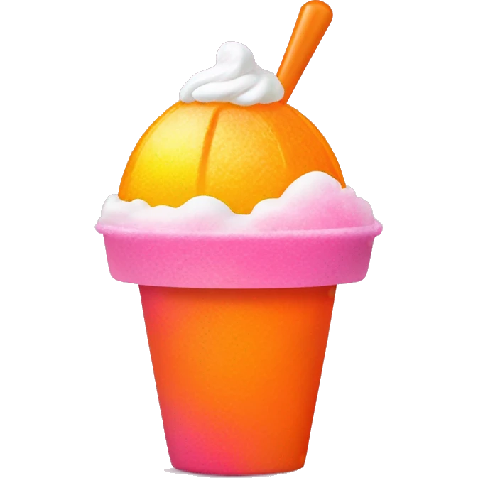 pink and orange hawaiian shaved ice and orange and pink cup with scoop of vanilla ice cream on top emoji