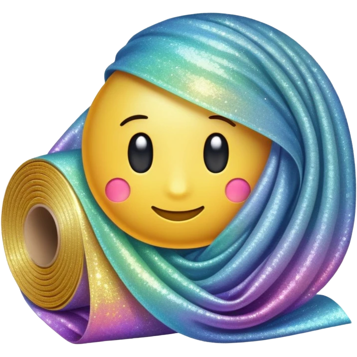 large sparkle emoji in the foreground with a roll of fabric visible behind it emoji