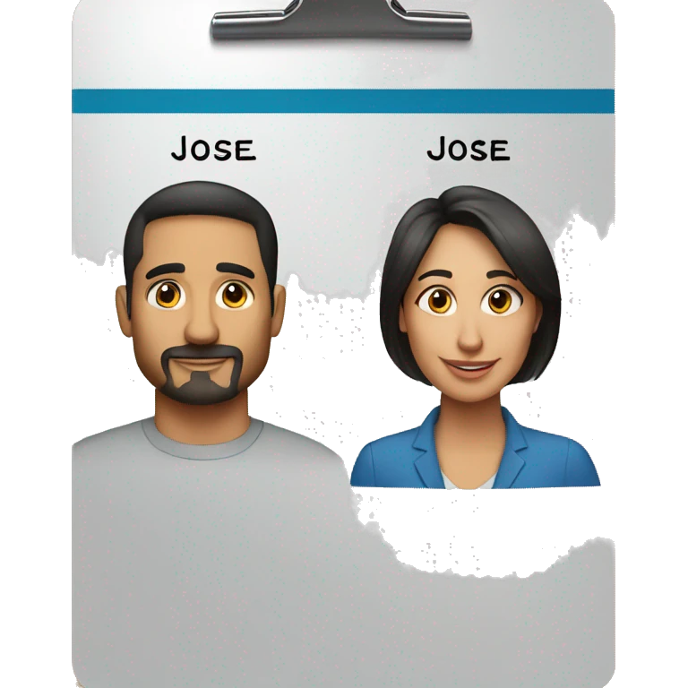 clipboard with names Leslie, Jose written on it emoji