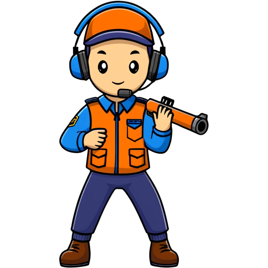Team Fortress 2 Scout with blue uniform, headset, Boston accent, slim body, carrying scattergun, official character design emoji