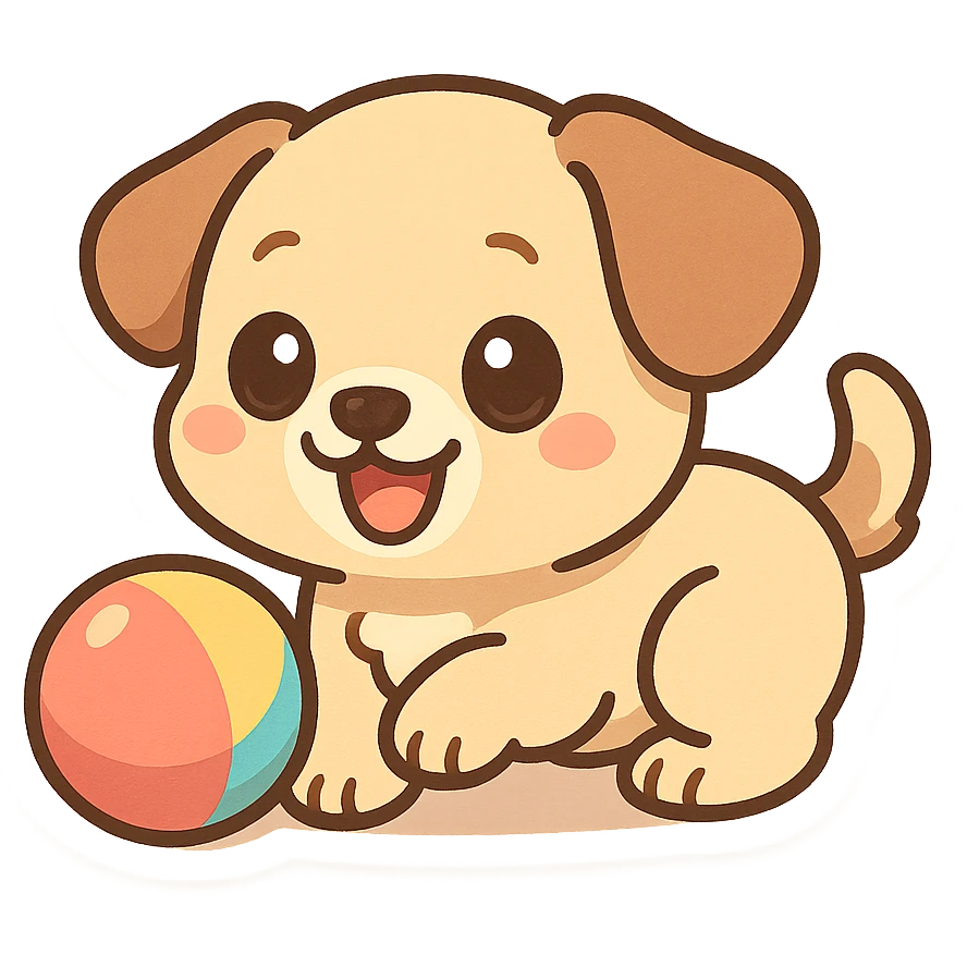 playful dog with a ball, chibi sticker style emoji