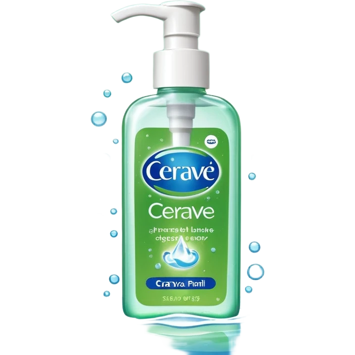 `CeraVe-shaped white rectangular pump bottle with soft green label and blue “CeraVe” stripe. Surrounded by floating water bubbles, glowing light particles, and a gentle green mist. Feels like a calm hydration spell in a bottle. Clean, glossy, emoji-style.`
 emoji