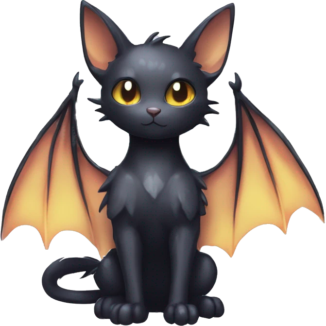 Shiny Shy Cool Black beautiful fantasy Kawaii Ethereal Sona Fakemon-bat-cat-animal Full Body emoji