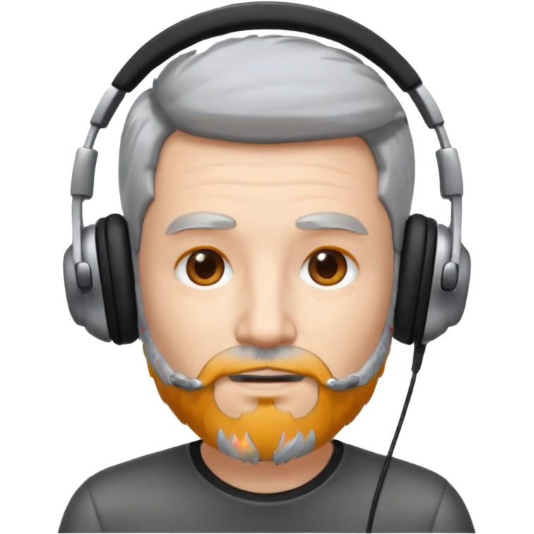 black and silver hair with beard and headphones white skin male emoji