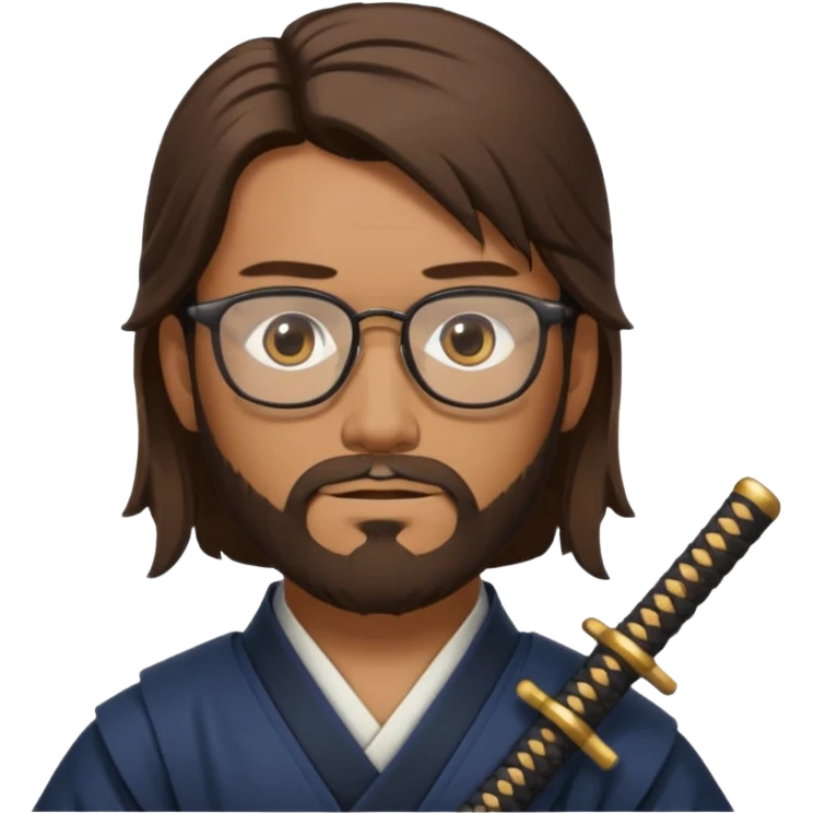 samurai, slim, long brown hair, beard , glasses emoji