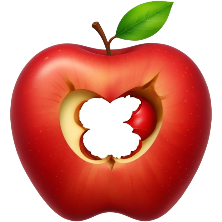 a partially eaten apple showing the core with a couple of leaves emoji