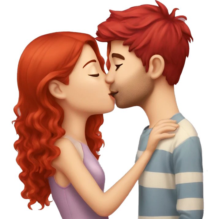 Cherry red hair girl kisses boyfriend  emoji
