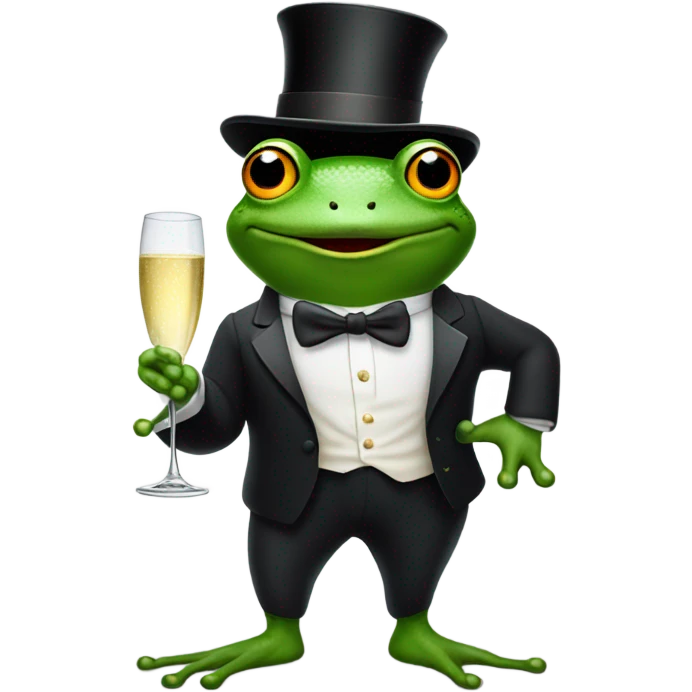 Frog in tuxedo wearing a birthday hat and drinking champagne  emoji