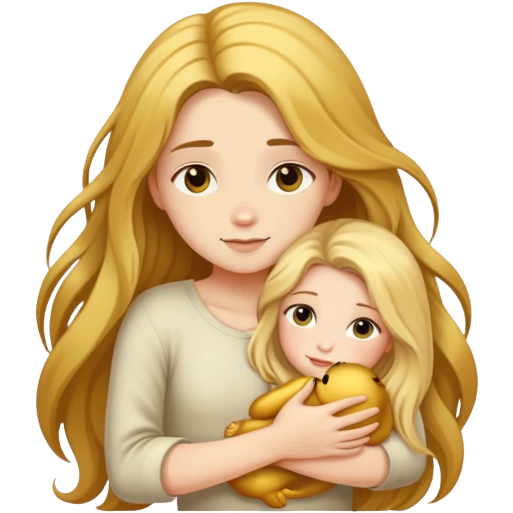 A long-haired girl hugs a Golden Shaded BSH tightly emoji