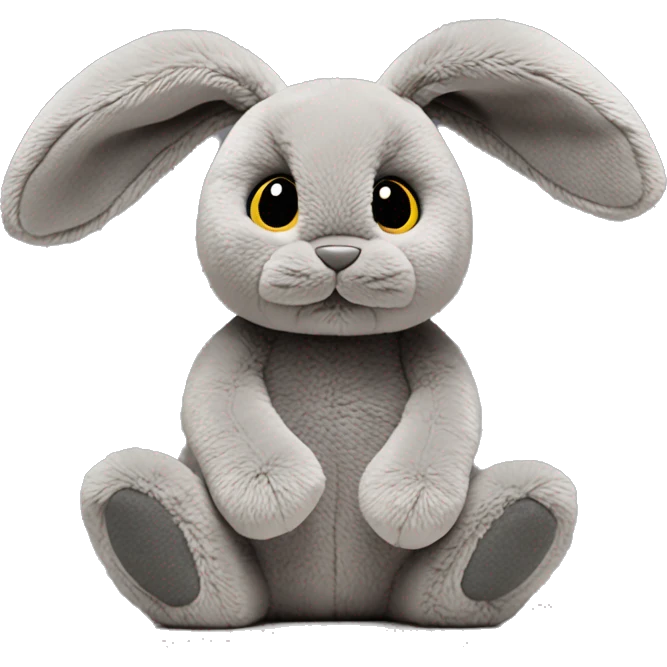 grey bunny jellycat with cute blank full black eyes emoji
