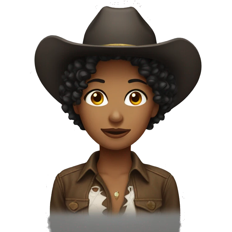 Dark short curly hair cowgirl emoji