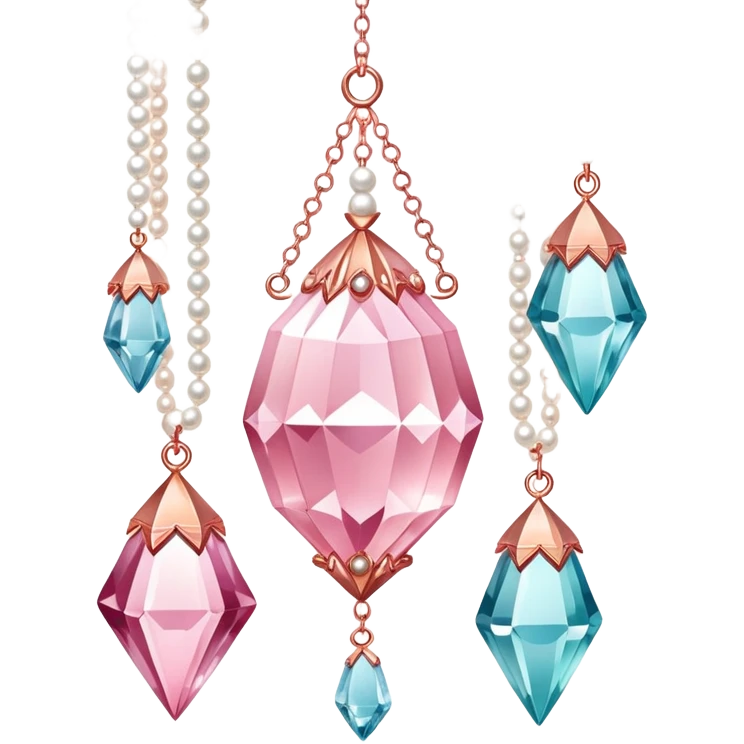 Rose-colored pastel glistening glossy sparkly shiny glittery hanging crystals pearls and beads and gemstones decorations emoji
