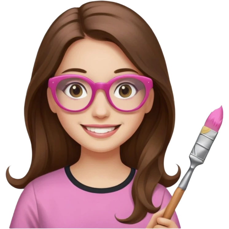 Painting women. smilling   Long hair,  lunette peinture top pink, pinceau emoji