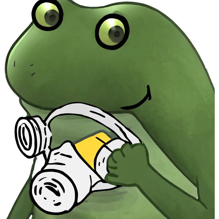 frog wearing a gas mask like a stalker emoji