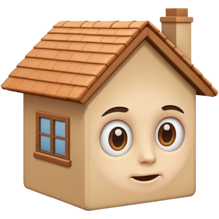 head in the shape of a house, cartoon roof cartoonish looking  emoji