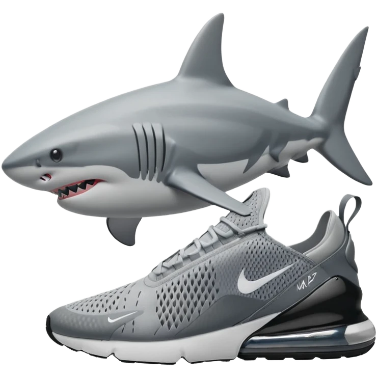 Shark with 3 legs 2 in the front and 1 in the back, wearing Nike air max 270’s emoji