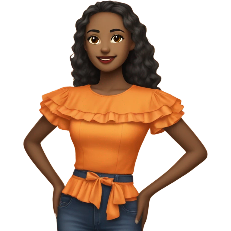 Realistic orange cut out crop top blouse. Ruffles. Isolated. Fancy sash emoji