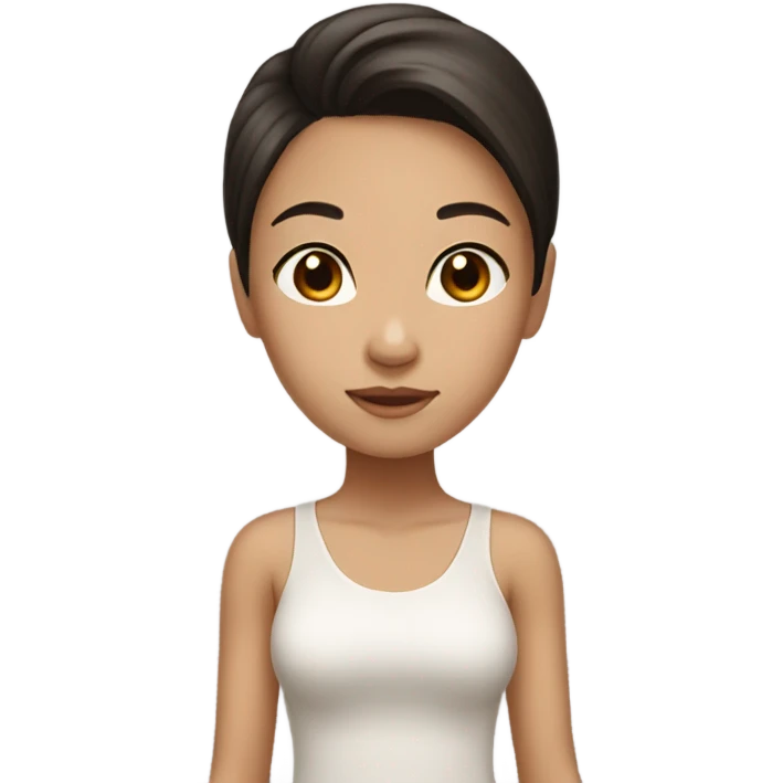black brown hair asian clean girl with  emoji
