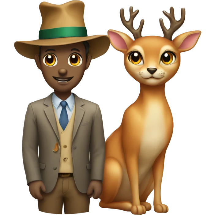 A deer and a cat with hats on emoji
