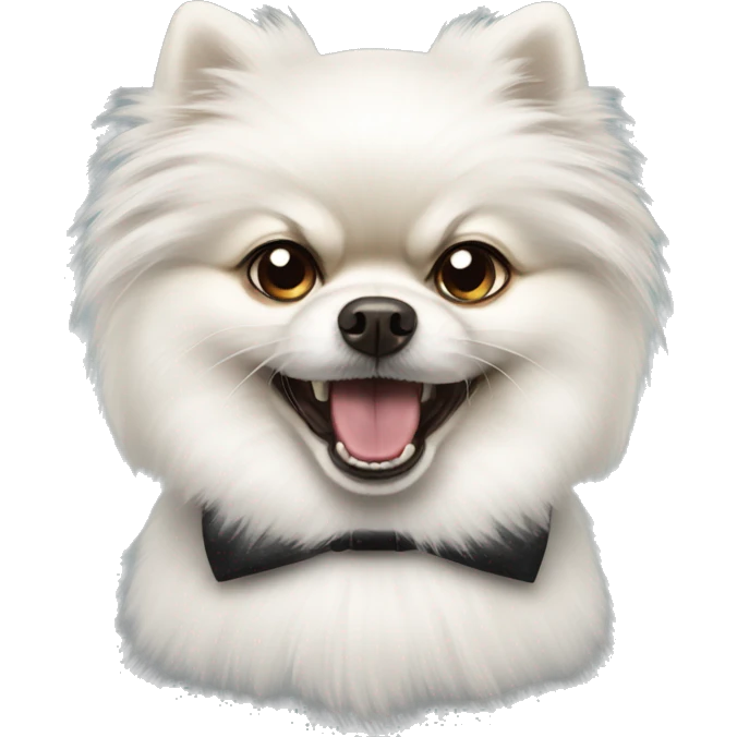 Angry white Pomeranian in a bow tie emoji