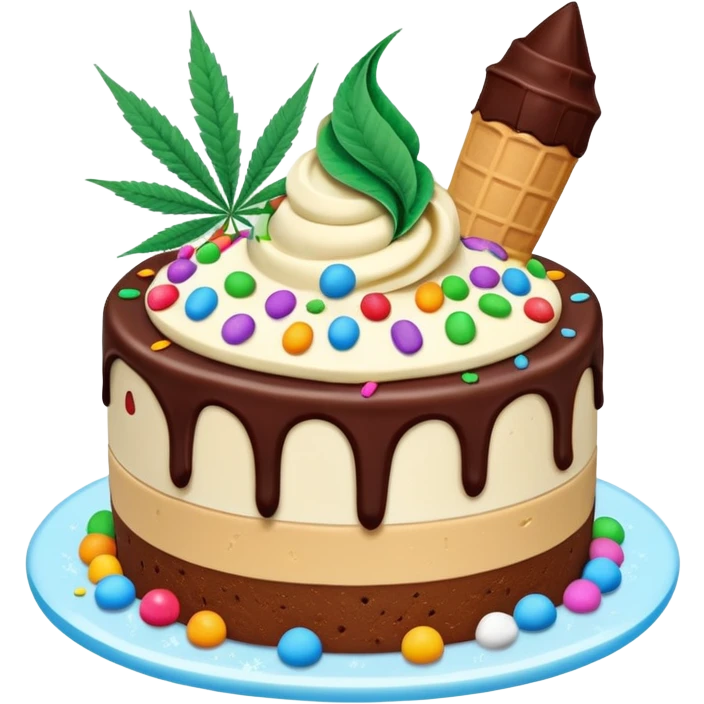 frozen ice cream cake dessert with cannabis leaf emoji