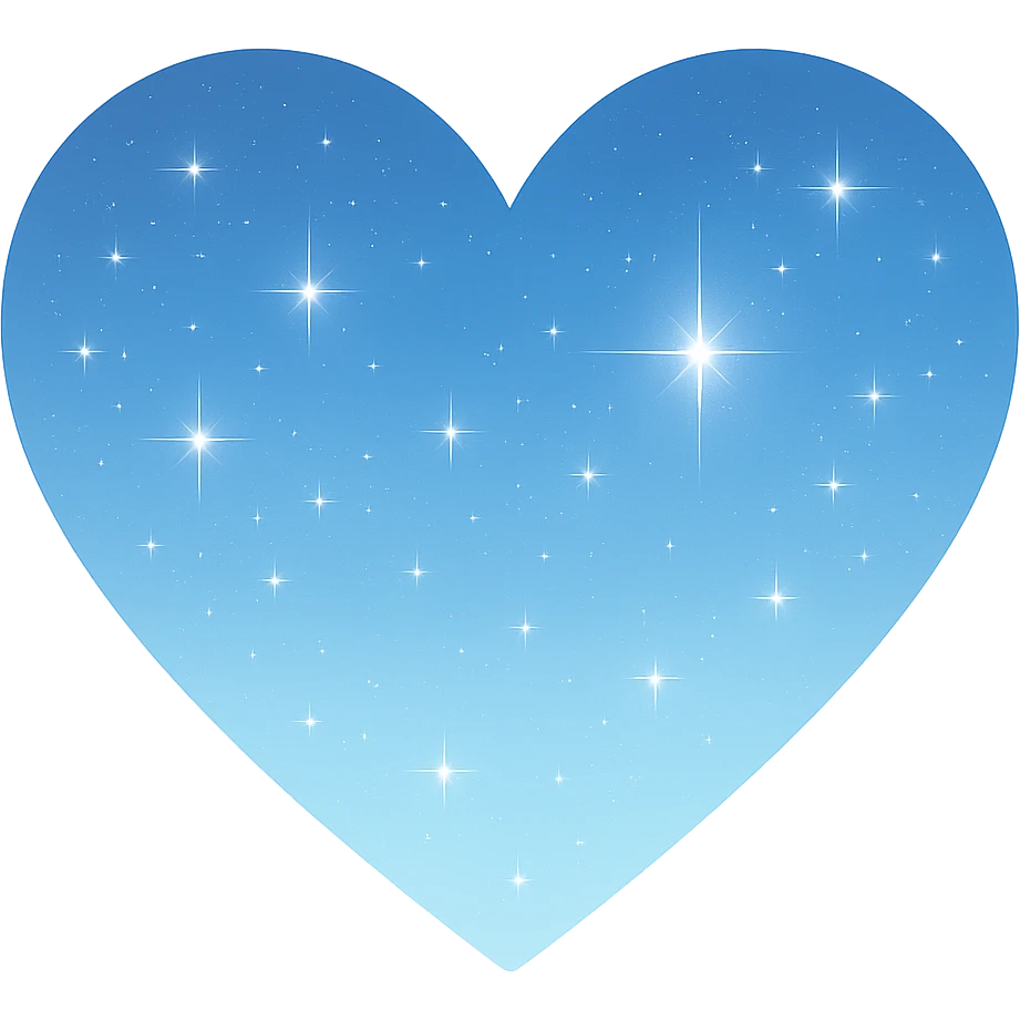 Modify the heart with a night sky gradient to light blue night theme with a light blue gradient, more stars, and a soft glow. Remove the background entirely  emoji