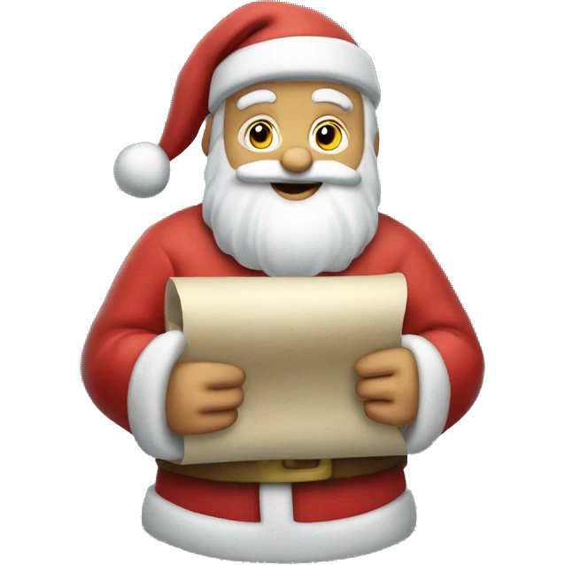 santa claus holding a scroll with snow flakes emoji