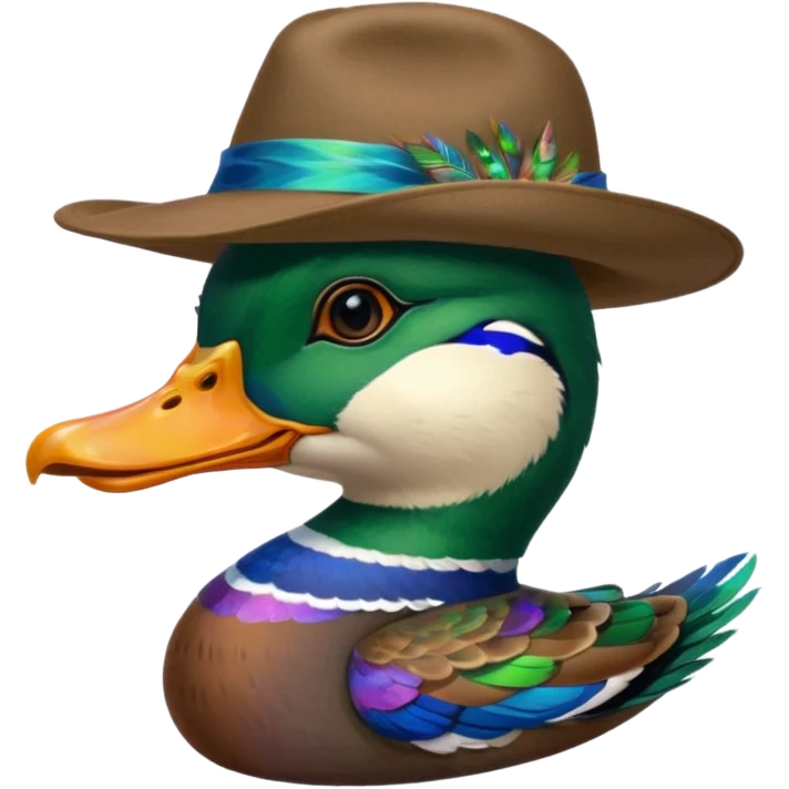 Create a mallard head which has a hat
 emoji