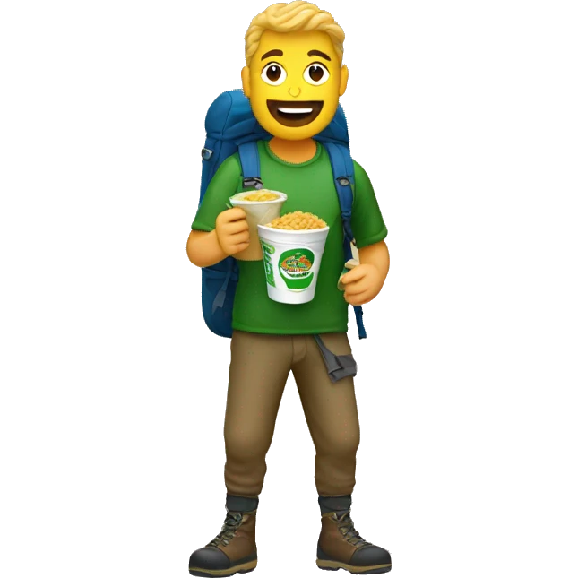 Hiker with a pot noodle emoji