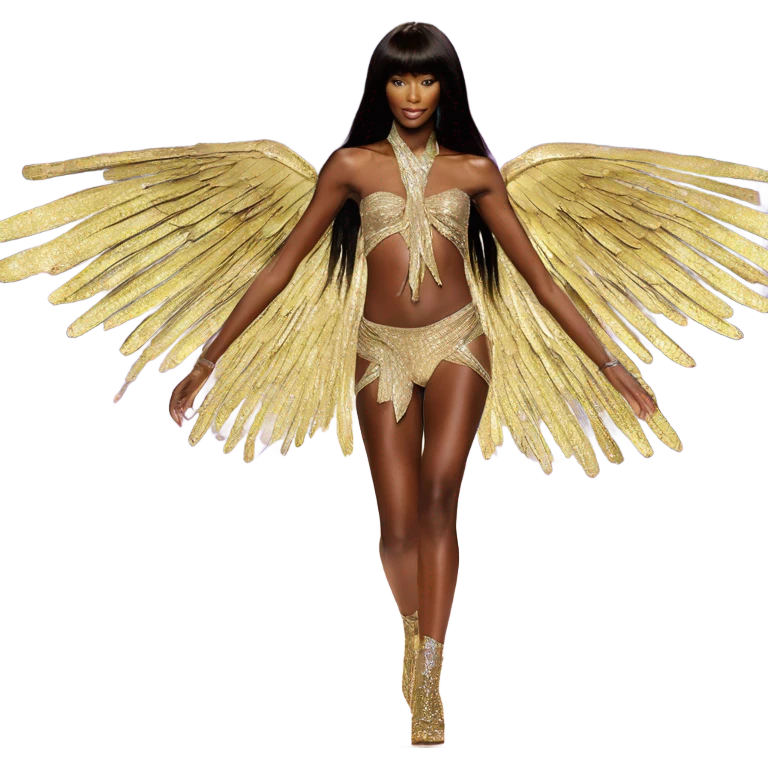 Naomi campbell on a runway victoria secret angel wings emoji