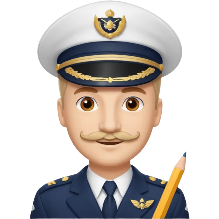 A light-skinned man with brown eyes and Pencil mustache, smiling while wearing a white captain’s hat with a navy emblem. emoji