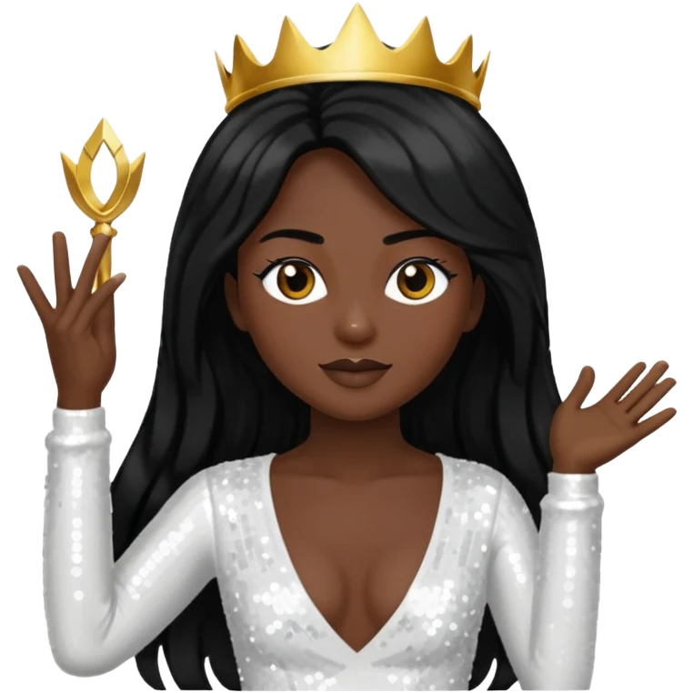 Victory from Vampirella with dark skin, long black hair, white sequin outfit emoji