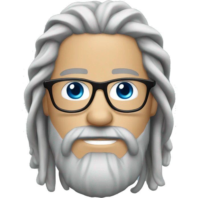 White man grey long dreadlocks blue eyes moustache glasses and goatee beard emoji