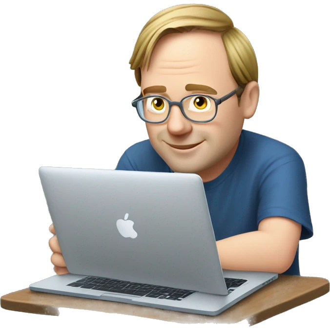 linus torvalds working on a macbook on vacation emoji