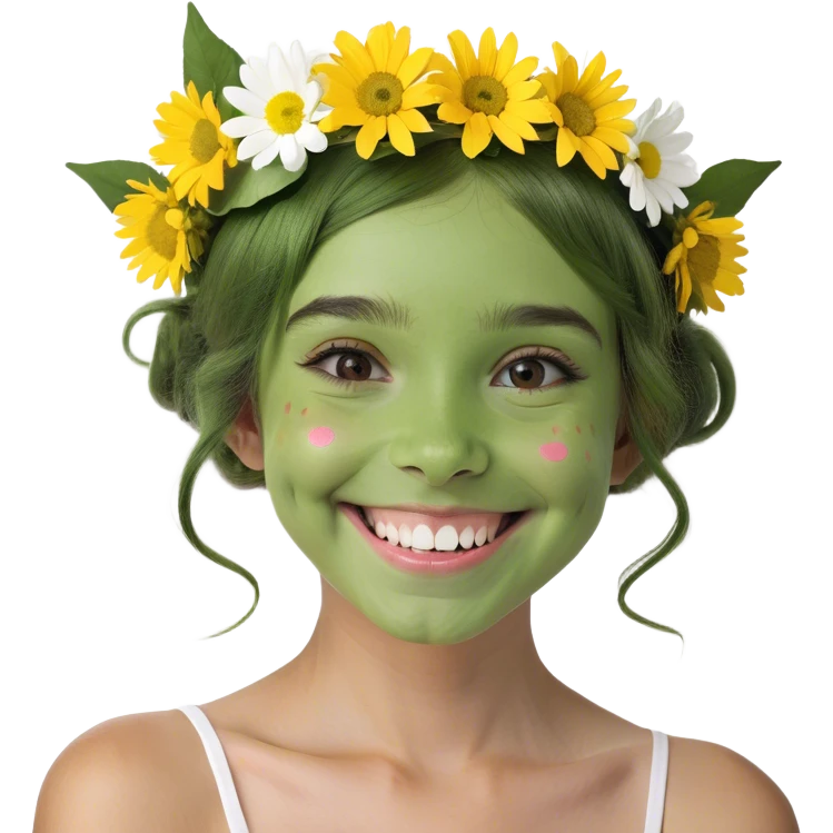 smiling girl with flower crown emoji