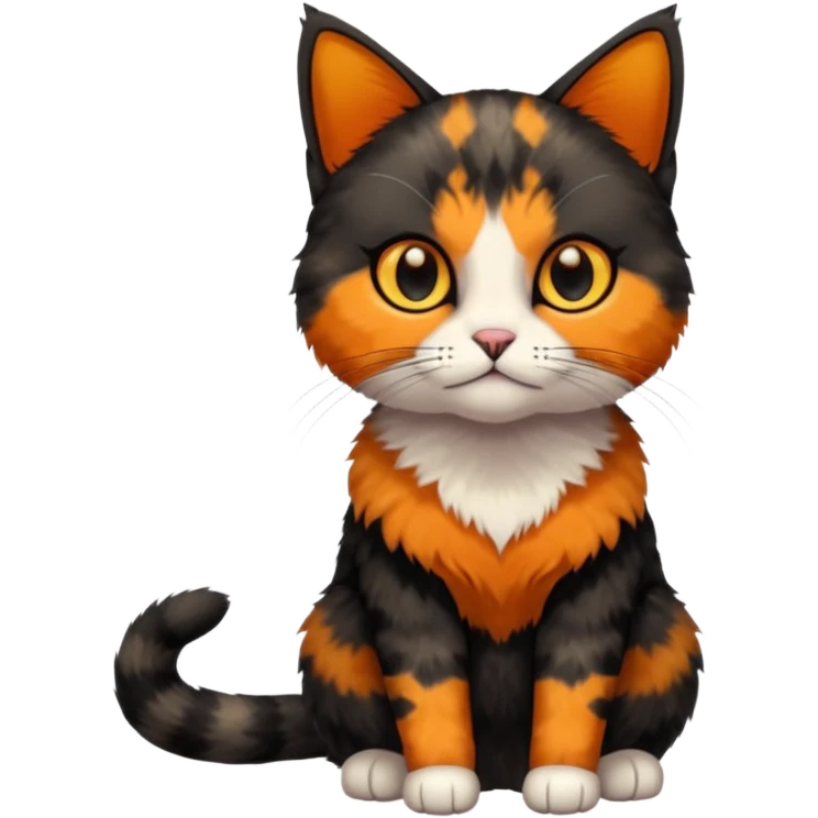 small tortoiseshell cat. only black and and orange. amber eyes. full body. no white fur! emoji