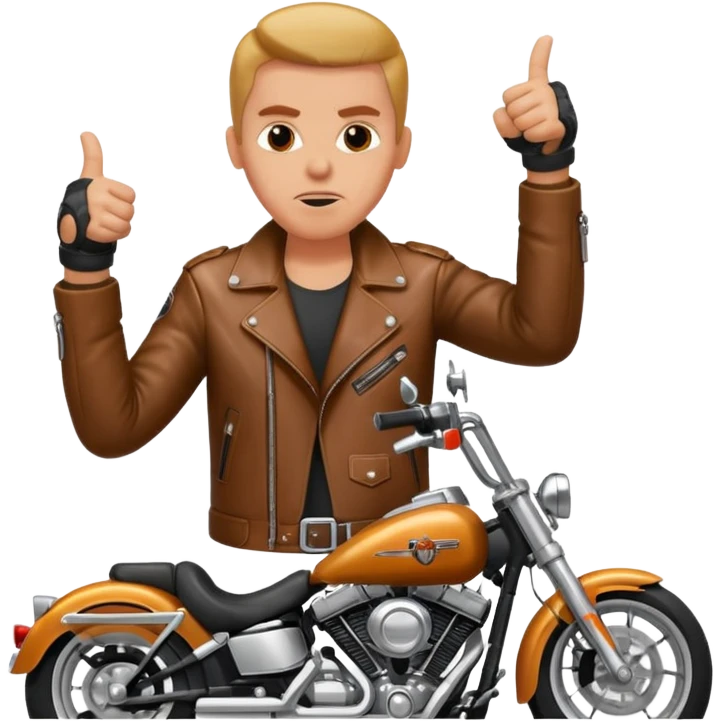 Biker on Harley motorcycle with his thumbs down emoji