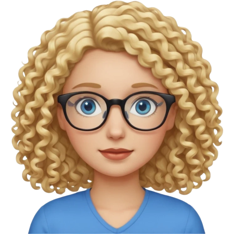 Friendly looking white girl with curly, blonde hair, blue eyes, and glasses. emoji