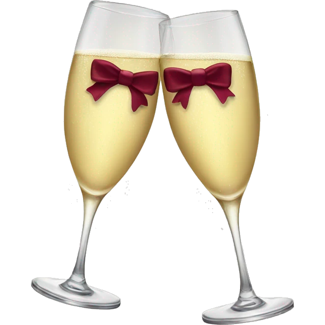 Two glasses of champagne cheering with burgundy bows emoji