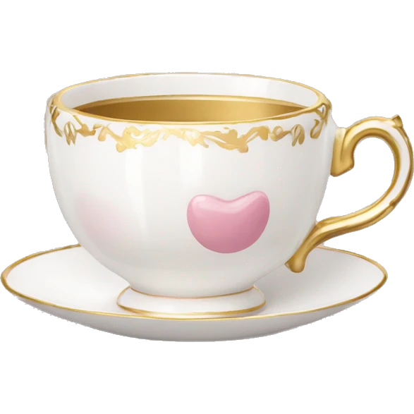 White porcelain teacup with pink and gold details emoji