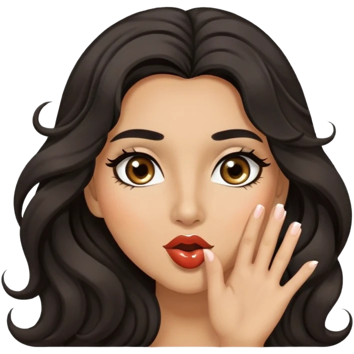 woman with olive skin, brown eyes and long lashes, and long black wavy hair blowing a kiss emoji