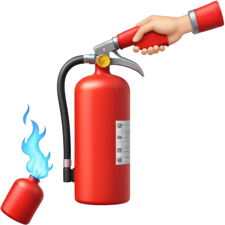 A hand holding Fire extinguisher and extinguishing the fire, no man emoji
